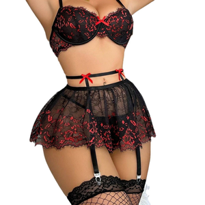 Cadeau pour la Saint-Valentin, ensemble de <span class=keywords><strong>lingerie</strong></span> sexy pour femmes, dentelle, <span class=keywords><strong>dos</strong></span> <span class=keywords><strong>nu</strong></span>, transparent, 4 pièces, sous-vêtements érotiques, <span class=keywords><strong>lingerie</strong></span> de <span class=keywords><strong>mariée</strong></span> - Product Image 2
