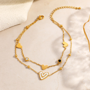 Stainless Steel Heart <b>Anklet</b> 18k <b>Gold</b> Plated Double Layer Minimalist Design For Women Gift Jewelry - Product Image 2