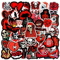 50 Pegatinas Góticas Negras y Rojas, Decoración de Terror y Thriller, Pegatinas Impermeables para Cuadernos y Vasos, Pegatinas de Graffiti