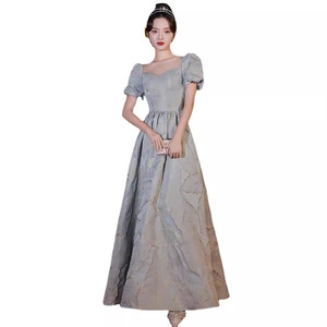 Evening Gown Female Sweetheart Neckline Empire Waist Blue Gray Long Dress Party Performance Banquet Elegant Host Spring Fashion - Product Image 5