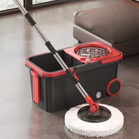 Ensemble serpillière et seau de nettoyage domestique en microfibre, avec système d'essorage automatique 360°, durable, léger, 2 têtes de serpillière, pour sols et eau sale