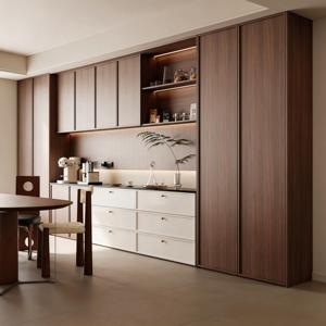 Buffet moderne minimaliste MUJU en bois de noyer avec éclairage LED, poignées dorées, <span class=keywords><strong>crédence</strong></span> en pierre <span class=keywords><strong>noire</strong></span> pour salon/salle à manger/<span class=keywords><strong>cuisine</strong></span> - Product Image 2