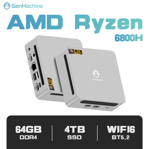 Genmachine <span class=keywords><strong>AMD</strong></span> <span class=keywords><strong>Ryzen</strong></span> 7 <span class=keywords><strong>6800H</strong></span> มินิพีซีคอมพิวเตอร์8คอร์ LPDDR5 SSD 2.5G LAN WiFi6 BT5.2 Win11 3 USB4 4USB3.0จอแสดงผล - Product Image 1