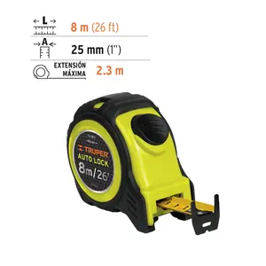 Cinta Métrica Resistente a Impactos con Bloqueo Automático BOX 3, 8 m, Cinta de 25 mm, TRUPER - Product Image 3