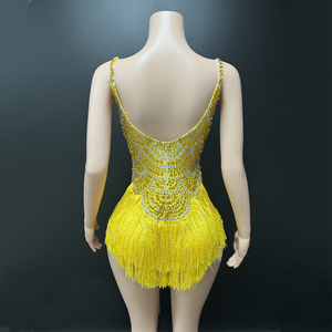 Novance Y4085 2025 Nuovi Arrivi Costume da Ballo Latino con Nappe Gialle Abito da Palcoscenico per Cantanti Femminili Body con Strass Luccicanti - Product Image 3