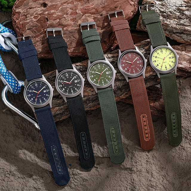 MenWatch Nylon Strap Quartz Wristwatch Outdoor Field Watch with Date Display