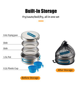 หม้อต้มน้ำ 1.5 ลิตร สำหรับ 2 คน วัสดุเกรดอาหาร ไม่ติดกระทะ สแตนเลส สำหรับตั้งแคมป์ พร้อมกระทะและถ้วย - Product Image 2