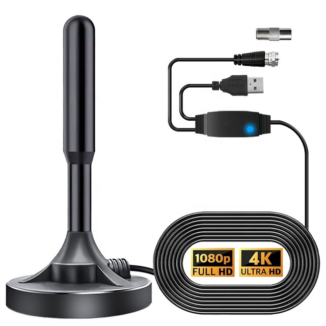 Long Range 4K 8K Digital DVB-T2 High Performance Indoor TV Antenna 174-240MHz/470-862MHz Frequency 25-28dBi Gain Magnetic Base