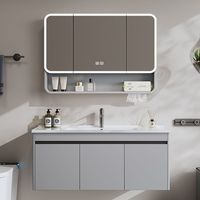 Perlengkapan Kamar Mandi Hotel, Unit Vanity Kamar Mandi Aluminium Gantung Dinding, Finishing Cat Gloss Abu-abu, Kabinet Kamar Mandi dengan Fitur Pintar