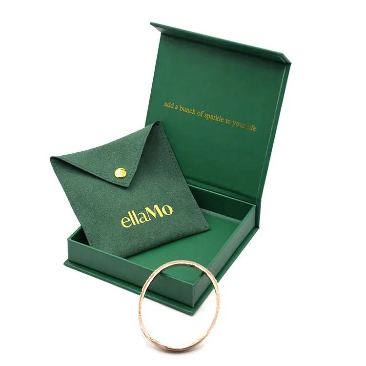 Caja de joyería magnética con tapa superior, logotipo personalizado, regalo, pulsera, collar, joyería, embalaje, estilo libro, verde oscuro