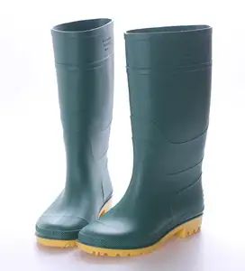 Chaussures de gomme de botte de pluie verte de PVC de prix usine au-dessus des bottes en caoutchouc de genou