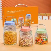 Pot de rangement en verre décoratif multi-styles |   Ensemble de 3 boîtes en verre pour bonbons, biscuits et snacks |   Boîte alimentaire avec couvercle, emballée dans un coffret cadeau