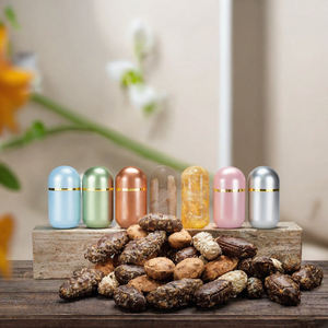 Flacon à pilules en plastique en forme de capsule avec bouchon à vis mat et anneau doré, conteneur de stockage personnalisé pour vitamines et médicaments - Product Image 3
