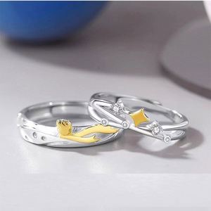 Silver Plated Shiny Star Diamond <b>Couple</b> <b>Ring</b> Open <b>Couple</b> <b>Ring</b> for Women Men Wedding Engagement Wedding Jewelry - Product Image 1