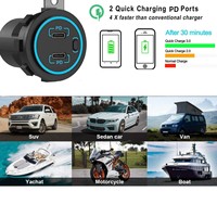 Chargeur de voiture 12V 24V avec interrupteur marche/arrêt, charge rapide, double port USB, type C PD, pour voiture, bateau, marine