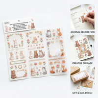 Lot de 1 : Décoration décorative découpée en forme d'animal, auto-adhésive, pliable en trois, en PET, pour scrapbooking et collage, illustration de journal intime.