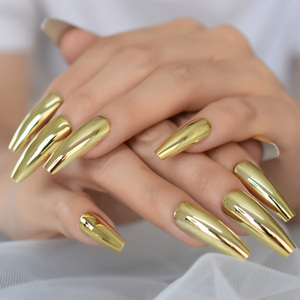 <span class=keywords><strong>Faux</strong></span> ongles à presser Chrome extrêmement longs couleur or forme cercueil 24 pièces <span class=keywords><strong>pour</strong></span> femmes et filles - Product Image 2