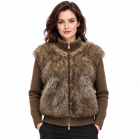 Veste en fourrure zippée OEM à col montant côtelé, panneau avant entièrement zippé, en tissu mélangé pelucheux, pour un style urbain automne-hiver
