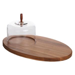 Support <span class=keywords><strong>ancien</strong></span> mode assiette a gateau en bois couvercle en verre dôme en verre avec plaque d'acacia - Product Image 6