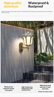 Applique murale solaire LED en alliage d'aluminium IP65, étanche pour extérieur, villa, portail, balcon, pilier, couloir, style européen rétro