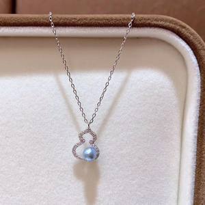 ออโรร่า บลู อะโกย่าเพิร์ลจี้รูปหัวใจ 6 มม. 925 โซ่เงินสร้อยคอผู้หญิงเครื่องประดับ - Product Image 1