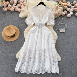 HANOU vestido femenino verano encaje bordado luz lujo Socialite alto grado sentido del temperamento hija sentido princesa vestido - Product Image 4
