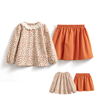 DC Set Pakaian Anak Perempuan Grosir Toddler 2 Pcs 2-7Th Flanel Blouse Bunga Rok Sekolah Sehari-hari