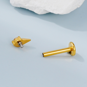 Toposh g23 טיטניום פירסינג צבע זהב סביב זירקוניה פנימית רתימת שפתיים שטוח בחזרה העגיל - Product Image 4