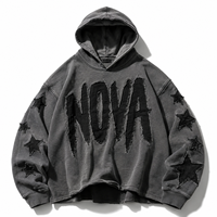 Sweat à capuche vintage pour homme, délavé, à bords bruts, avec appliques, coupe oversize, en molleton épais, patchwork étoiles, style streetwear, vente en gros