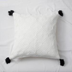 Bohemian Ethnic Style Solid Cotton Knitted Patchwork Lumbar Cushion-Modern Minimalist Pillow Cover <b>for</b> <b>Bed</b> and Sofa <b>Backrest</b> - Product Image 3