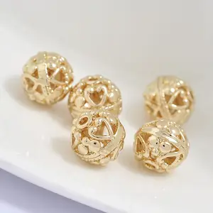 Zhongxing DIY Jewelry Accessories 24K Gold-packed Hollow Convex Heart Ball Pattern Spacer Beads Beaded Accessories