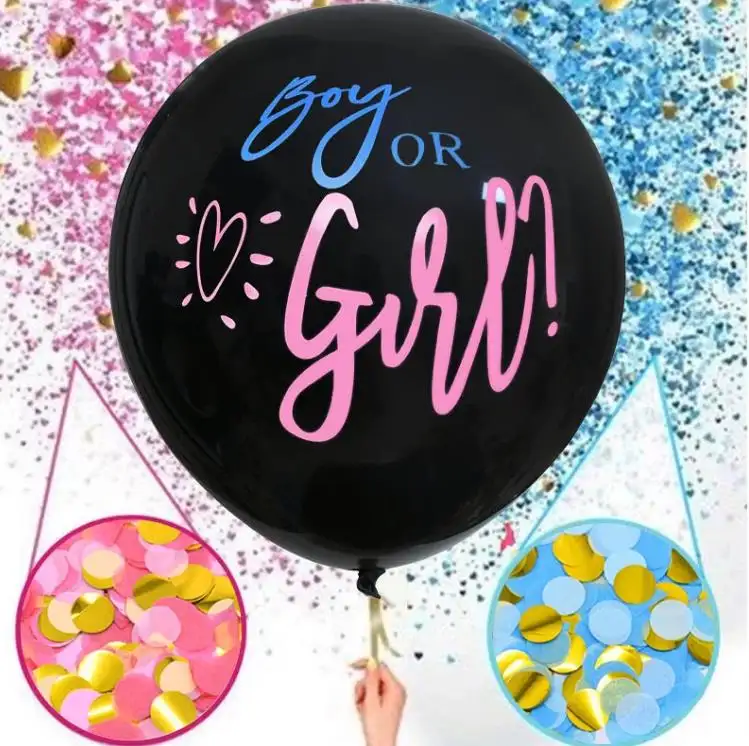 36inch Round Black Gênero Revelar Balões Do Partido Com Confetti Pack Menina ou Menino Grande Látex Baby Shower Revelar Partido Balão