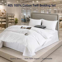Parure de lit d'hôtel blanche 200TC, 4 pièces, en coton, drap et housse de couette pour gîtes, clubs, vente en gros d'usine, fournisseur OEM personnalisé