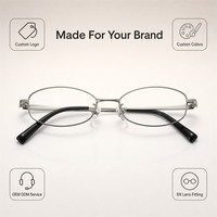 Lunettes anti-lumière bleue semi-titane, monture ovale complète, lunettes optiques, lunettes de lecture pour ordinateur, OEM, vente en gros personnalisée