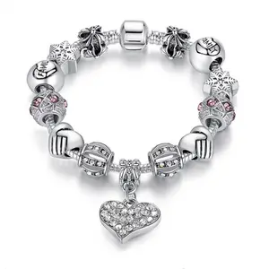 Diezi — bracelet pendentif en forme de cœur en cristal pour femmes, breloques perlées, couleur argent, design neige, DIY, pour la saint-valentin, bijoux cadeau, nouveau