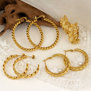 Gran oferta, pendientes de aro retorcidos con forma de orejas de <span class=keywords><strong>trigo</strong></span> para mujer y niña, pendiente Vintage texturizado de acero inoxidable, joyería chapada en oro de 18 quilates - Product Image 4