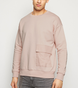 Wholesale Hot Sale Custom Pocket Front Crewneck New Design <strong>Men's</strong> <strong>Pink</strong> <strong>Sweatshirt</strong> - Product Image 3
