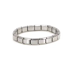 Hot Sale Stainless Steel Silver Plated 9mm Plain Link Charm Bracelet Women Italian Charms Bracelet