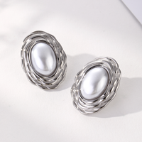 Orecchini Ovale Perle Imitation Perle Grain Bijoux En Acier Inoxydable Géométrique Perle Boucles D'oreilles Pour Femmes