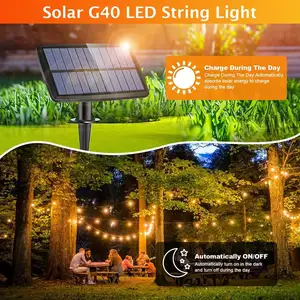 JESLED Ecológico 18FT30FT/50FT G40 Solar al aire libre en la iluminación de vacaciones luces de cadena alimentadas por jardín con bombillas Led Edison