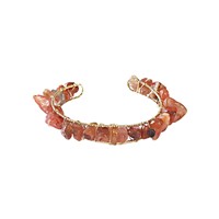 Bracelet manchette ouverte ajustable en pierres naturelles plaqué or, avec fil enroulé à la main, pour femme