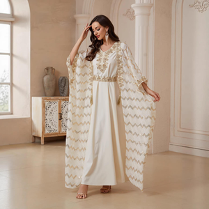 Elegant <strong>Gold</strong> Zigzag Sequin Polyester Kimono Abaya Embroidered Belt Modest Long Dress Eid Ramadan Wedding Party Moroccan <strong>Kaftan</strong> - Product Image 4