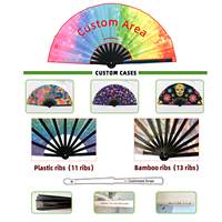 Éventail de Kung Fu en bambou de 33 cm, pliable, en tissu, accessoire portable, encre fluorescente UV, logo personnalisé, pour rave, danse, remise de diplôme, Noël