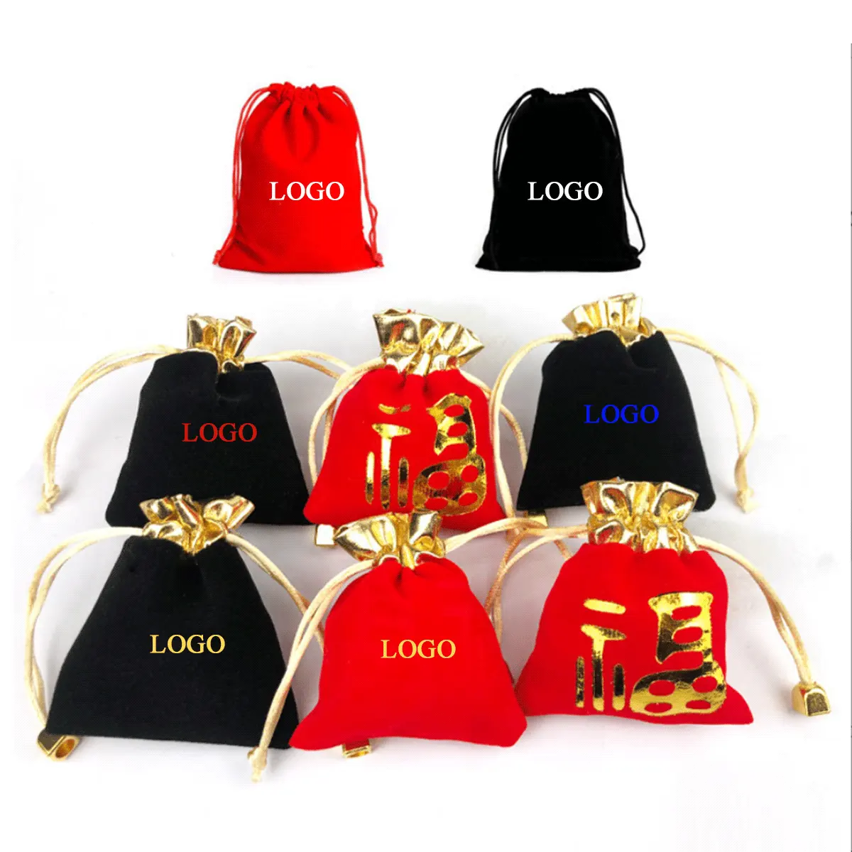 Borsa con coulisse in velluto borsa per gioielli in velluto con Logo personalizzato borsa per sacchetti di velluto per imballaggio regalo di trucco all'ingrosso