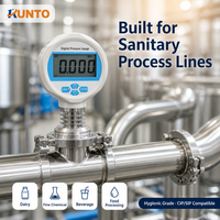Manómetro Digital Sanitario a Batería YB60KF con Abrazadera Triple, Diafragma Plano de Acero Inoxidable 316L, IP65 para Alimentos, Bebidas y Lácteos