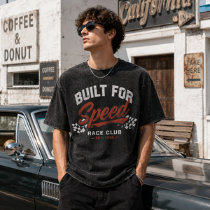 OEM Custom Built For Speed Graphic T-<b>shirt</b> Vintage Washed Race Club <b>Check</b> Flag <b>Short</b> <b>Sleeve</b> Racing Tee Wholesale - Product Image 1