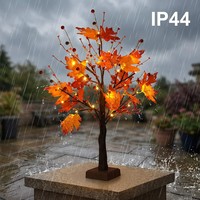 Arbre d'érable d'automne en plastique lumineux à LED Yuntu avec baies rouges, alimentation double (pile et secteur), décoration de table, IP44 résistant aux éclaboussures, lumière chaude