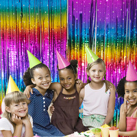 Cortina de Flecos de Papel Metálico con Diseño de Estrella Arcoíris, 1*2m, para Fiestas de Cumpleaños, Decoración de Puertas, Fondo para Fotos