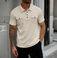 Polo tactique personnalisé pour homme, style cargo, à double poche, en tissu gaufré, à manches courtes, décontracté, pour l'été, streetwear