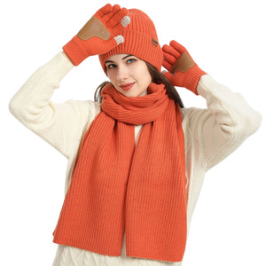 <span class=keywords><strong>Ensemble</strong></span> 3 pièces pour <span class=keywords><strong>femme</strong></span> : <span class=keywords><strong>bonnet</strong></span> jacquard imprimé, <span class=keywords><strong>écharpe</strong></span> longue et gants tricotés chauds pour sports d'hiver en extérieur, ski et course à pied - Product Image 2